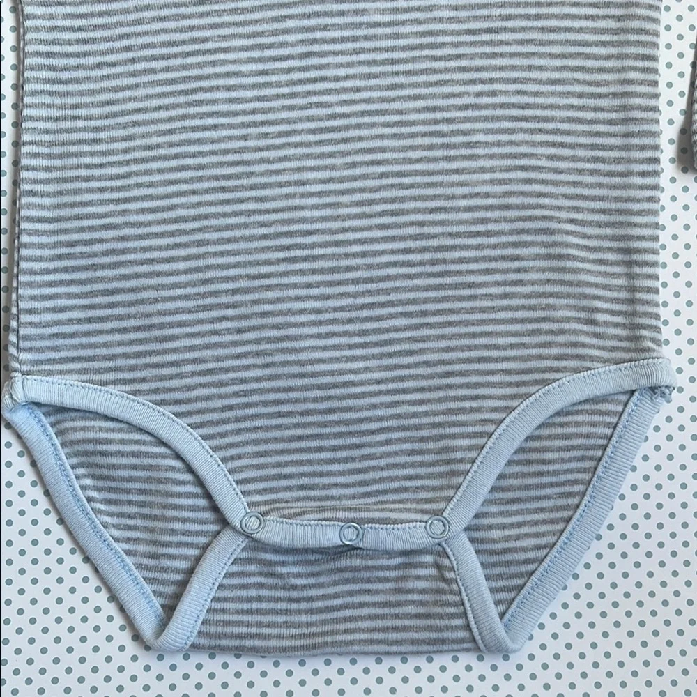 Zara Blue & Gray Striped Bodysuit with Peter Pan Collar